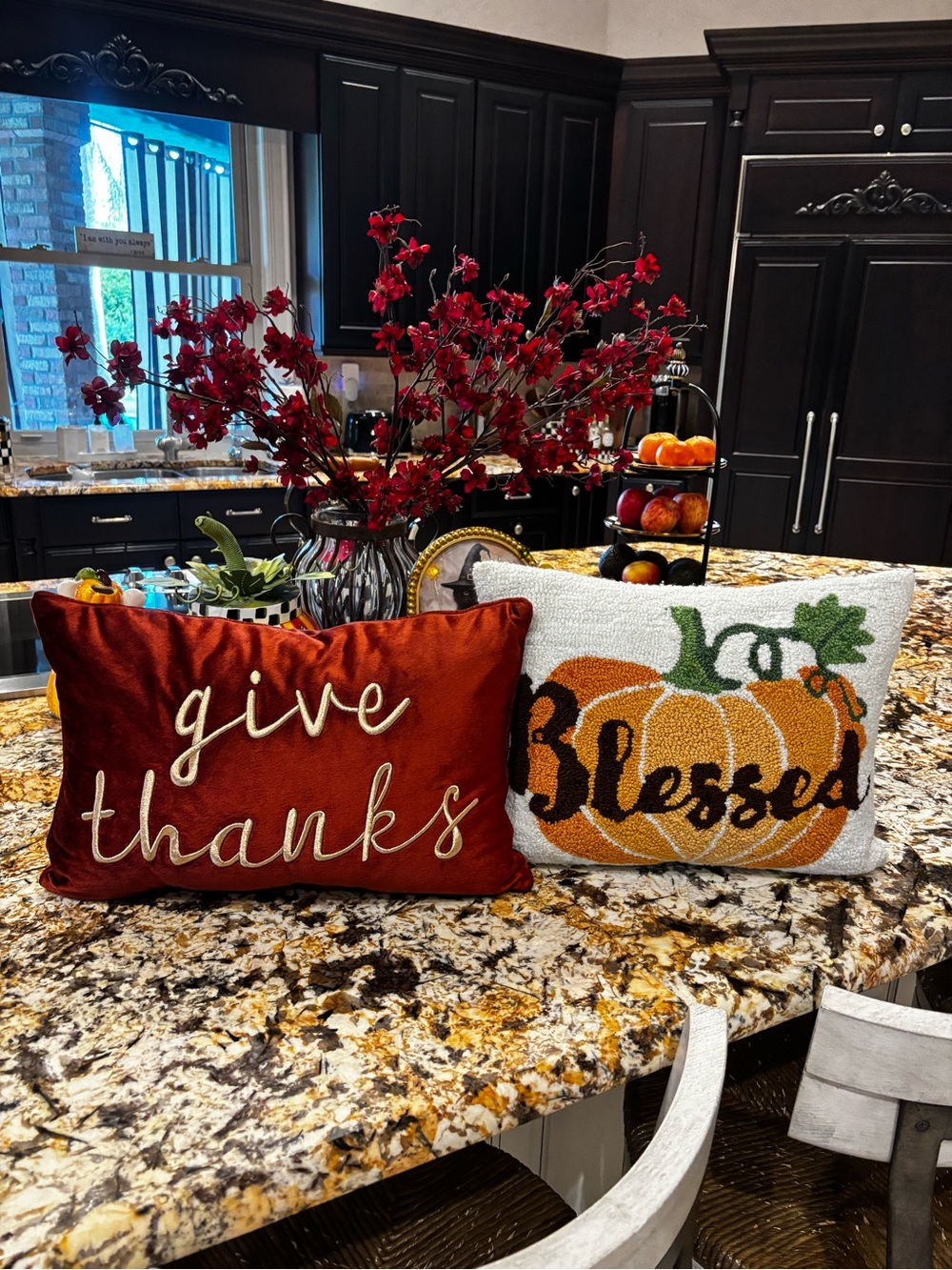 2 “ THANKSGIVING” “BLESSED” embroidered & needlepoint throw pillows